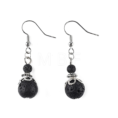 Natural Lava Rock Bead Dangle Earrings EJEW-JE02144-01-1