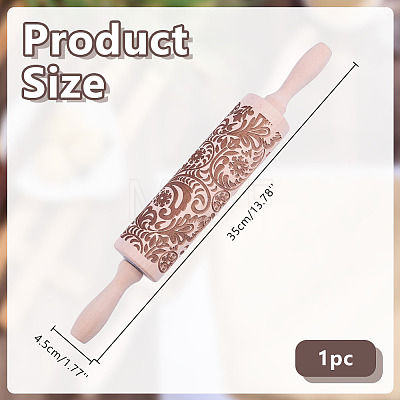 Snowflake Pattern Wood Rolling Pin AJEW-WH0481-657-1