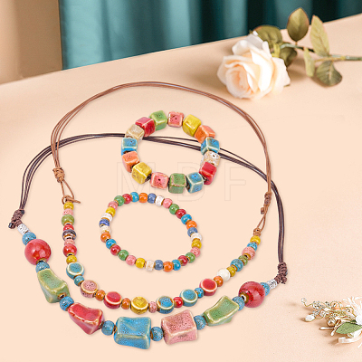 2Pcs Handmade Porcelain Beads Stretch Bracelets for Women SJEW-BM0001-02-1