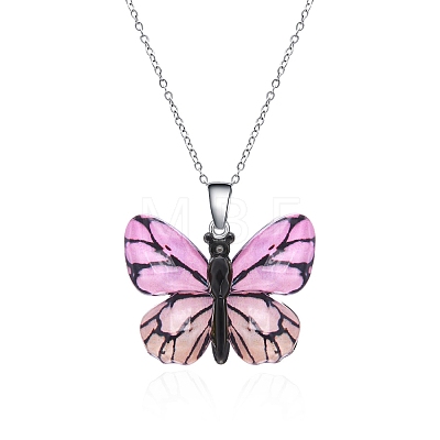 Butterfly Resin Pendant Necklaces PW-WG40B23-07-1