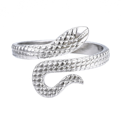 304 Stainless Steel Snake Open Cuff Ring RJEW-N040-21-1