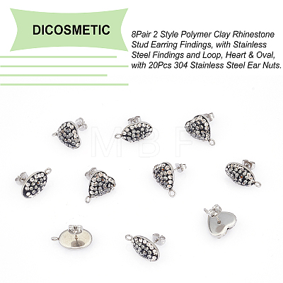 8Pair 2 Style Polymer Clay Rhinestone Stud Earring Findings EJEW-DC0001-15-1