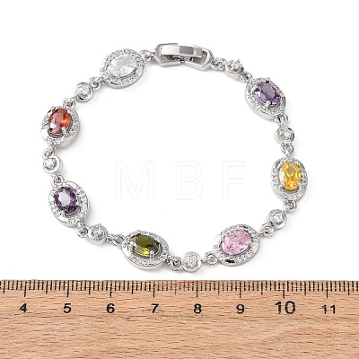 Oval Brass Micro Pave Cubic Zirconia Link Chain Bracelets for Women BJEW-D387-04P-06-1