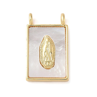 Brass Pave Natural White Shell Pendants KK-S522-02D-G-1