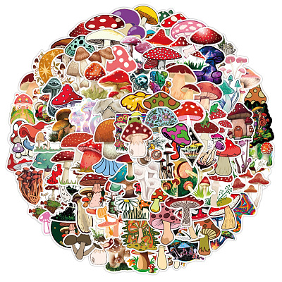 100Pcs PVC Self-Adhesive Mushroom Stickers PW-WG42893-01-1