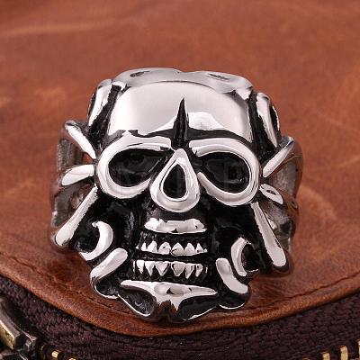 Fashionable 316L Surgical Stainless Steel Skull Rings Wide Band Rings for Men RJEW-BB10167-9-1