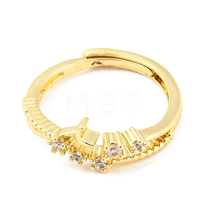 Crescent Moon Brass Adjustable Ring with Cubic Zirconia RJEW-Q781-06G-1