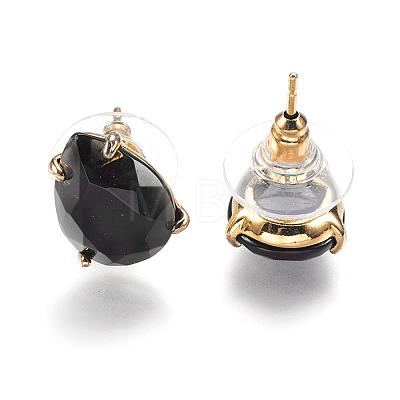 Natural Obsidian Stud Earrings EJEW-L196-03G-1