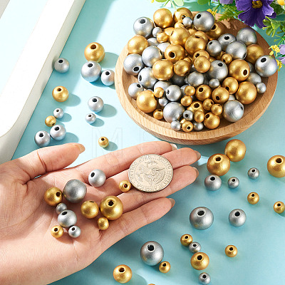 220Pcs Spray Painted Round Natural Schima Wood Beads WOOD-TA0003-03-1
