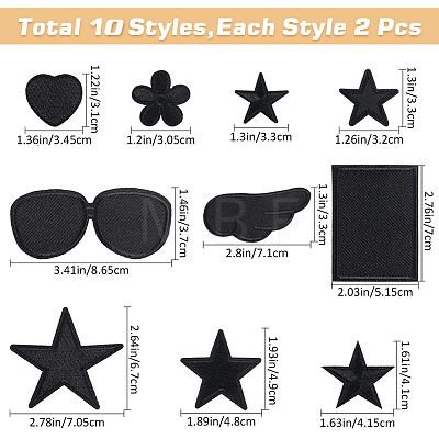 Gorgecraft 20pcs 10 style Star/Flower/Heart Iron on Cloth Patches PATC-GF0001-30-1