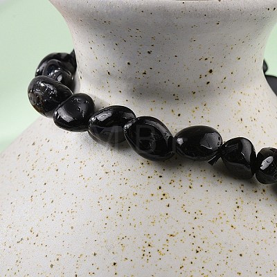 Natural Black Tourmaline Bead Stretch Bracelets X-BJEW-K213-36-1