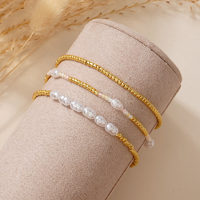 3Pcs Imitation Pearl Beaded Stretch Bracelets Sets for Women AM8486-4-1