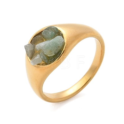 Round Natural Aquamarine Chips Finger Rings RJEW-D303-03G-02-1