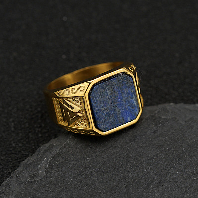 304 Stainless Steel with Natural Lapis Lazuli Finger Rings FS-WG06E27-11-1