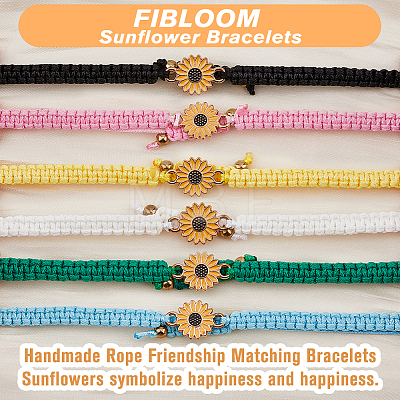 FIBLOOM 6Pcs 6 Colors Alloy Enamel Sunflower Link Bracelets Set BJEW-FI0001-07-1