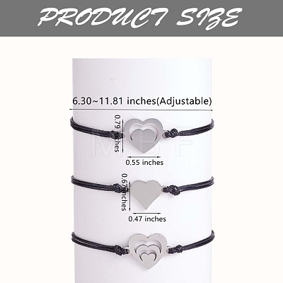3Pcs 3 Style 430 Stainless Steel Heart Link Bracelets Set JB724A-1