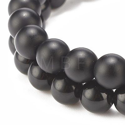 2Pcs 2 Style Synthetic Hematite & Black Stone & Natural Obsidian Stretch Bracelets Set with Cubic Zirconia Skull BJEW-JB08120-1