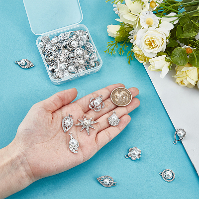 50Pcs 10 Styles Alloy Crystal Rhinestone Pendants ALRI-PH0001-35-1