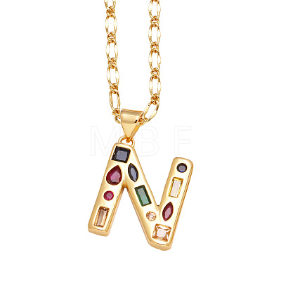Brass Pave Colorful Cubic Zirconia Initial Pendant Necklaces FS-WG26597-14-1