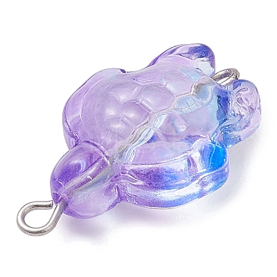 Transparent Glass Turtle Connector Charms PALLOY-JF02828-1