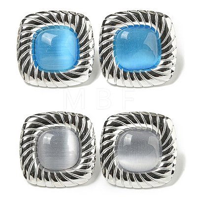 Cat Eye 304 Stainless Steel Square Stud Earrings EJEW-G400-63P-1