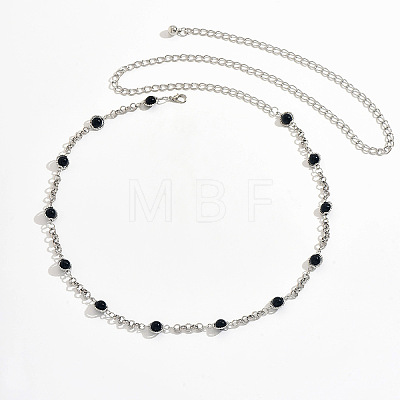 Black Plastic Round Beads Alloy Link Waist Chains for Women WG2B6F3-01-1