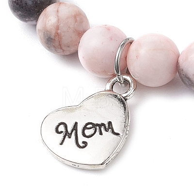 Mother's Day Theme Natural Pink Zebra Jasper Beads Stretch Bracelets for Women BJEW-JB11452-1