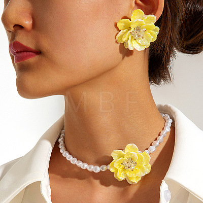 Plastic Imitation Pearl Bead & Resin & Glass Pendant Necklaces & Stud Earrings FS-WG9DBB6-01-1