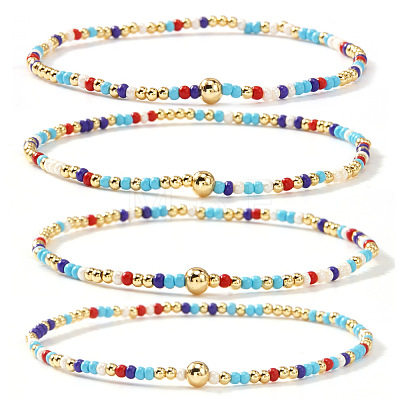 4Pcs Bohemian Glass Seed Bead & Brass Beads Stretch Bracelets for Women DR1565-6-1
