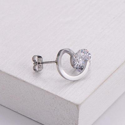 Stainless Steel Clear Cubic Zirconia Ring Stud Earrings X-ZH7800-1