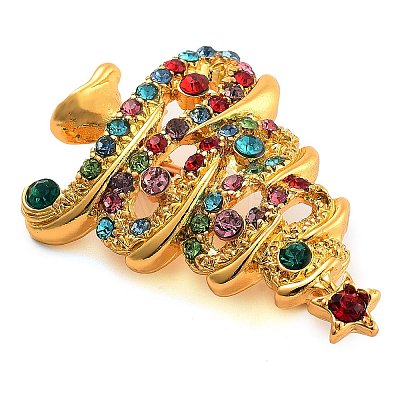 Christmas Theme Alloy Colorful Rhinestone Brooches JEWB-S022-02B-G-1