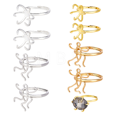 8Pcs 4 Styles Brass Adjustable Ring Findings KK-NB0004-36-1