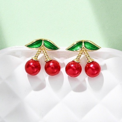 Cherry Brass ABS Plastic Pearl Stud Earrings EJEW-U062-04B-02G-1