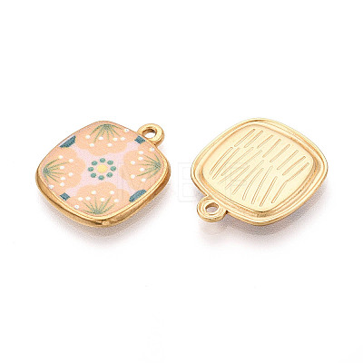 Printed Style 304 Stainless Steel Square Pendants STAS-T071-25E-G-1