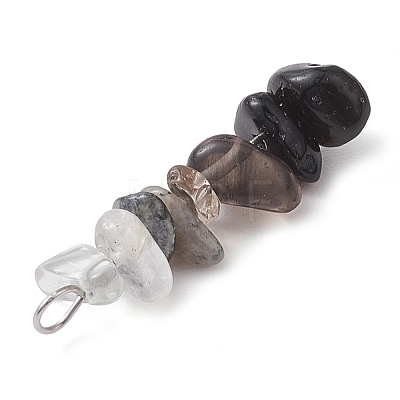 Gradient Color Natural Quartz Crystal & Natural Smoky Quartz & Natural Obsidian & Natural Labradorite Chip Beaded Pendants PALLOY-JF02790-07-1