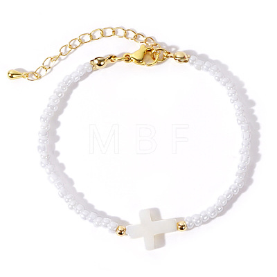 Beach Vacation Style Shell Cross Bracelets UW5607-2-1