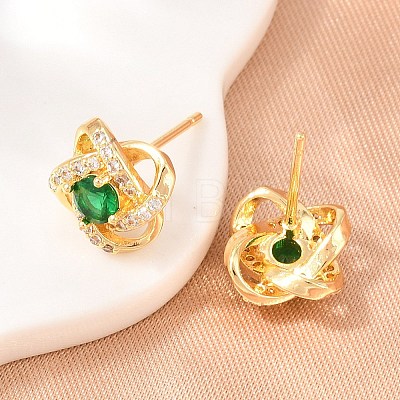 Brass Micro Pave Cubic Zirconia Stud Earrings for Women KK-A305-10G-02-1