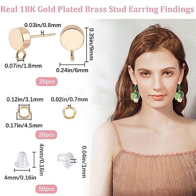 20Pcs Brass Stud Earring Findings DIY-CN0002-46-1