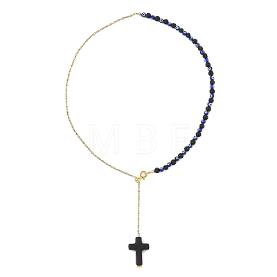 Natural Lava Rock & Evil Eye Lampwork 304 Stainless Steel Cable Chain Lariat Necklaces for Women NJEW-JN06651-1