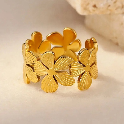 304 Stainless Steel Adjustable Open Cuff Rings for Women LS-RJEW-U060-03A-G-1