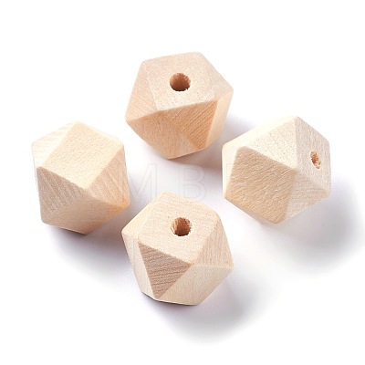 Faceted Unfinished Wood Beads WOOD-WH0014-01-B-1