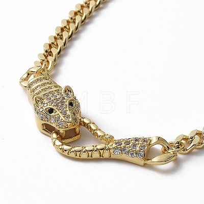 Cubic Zirconia Leopard Pendant Necklace with Brass Curb Chains for Women NJEW-G096-01G-03-1