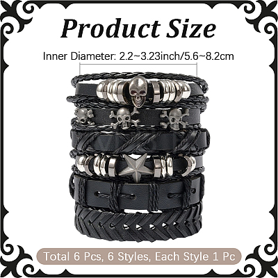 6Pcs 6 Styles PU Imitation Leather Braided Bracelets BJEW-CL0001-52-1