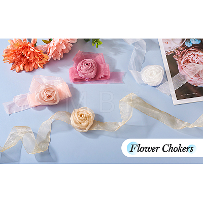 4Pcs 4Colors Cloth Rose Ribbon Chokers FIND-TA0002-27-1