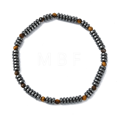 Disc & Round Grade AA Non-magnetic Synthetic Hematite & Natural Gemstone Beads Stretch Bracelets for Women Men BJEW-JB13809-1