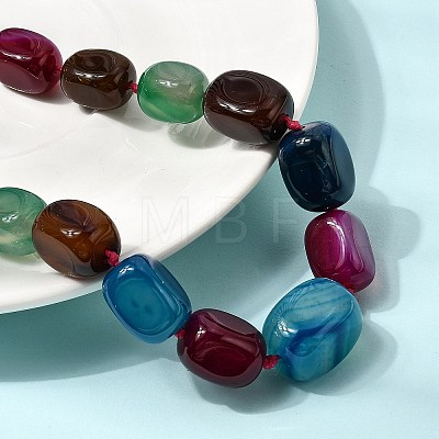 Dyed Natural Agate Cuboid Graduated Beaded Necklaces with Alloy Clasps NJEW-C113-01E-1
