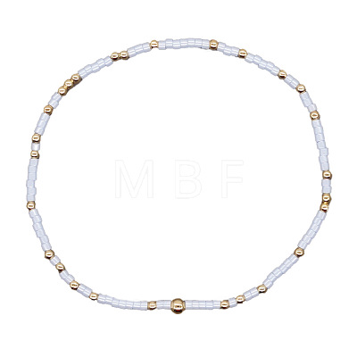 Minimalist Glass Seed Beads & Brass Beads Stretch Bracelets for Women BC0195-21-1