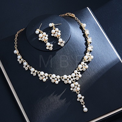 Alloy Rhinestone & Imitation Pearl Necklace and Earrings Sets for Women WG9335D-02-1