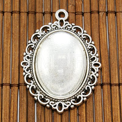 DIY Tibetan Style Pendant Cabochon Settings and Oval Transparent Clear Glass Cabochons TIBEP-MSMC021-38AS-NR-1