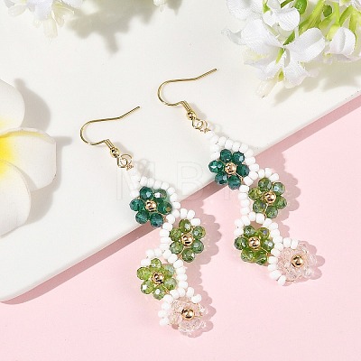 Flower Glass Seed Beaded Dangle Earrings EJEW-MZ00775-02-1
